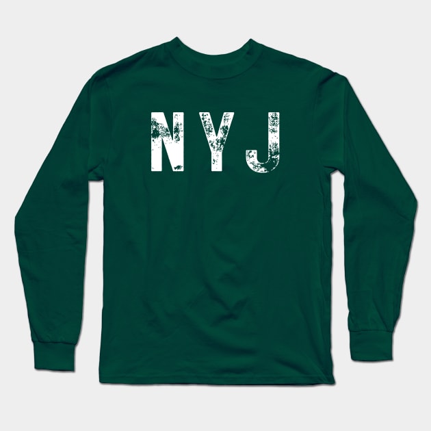 Ny Jets NYJ distressed white text Long Sleeve T-Shirt by Sleepless in NY